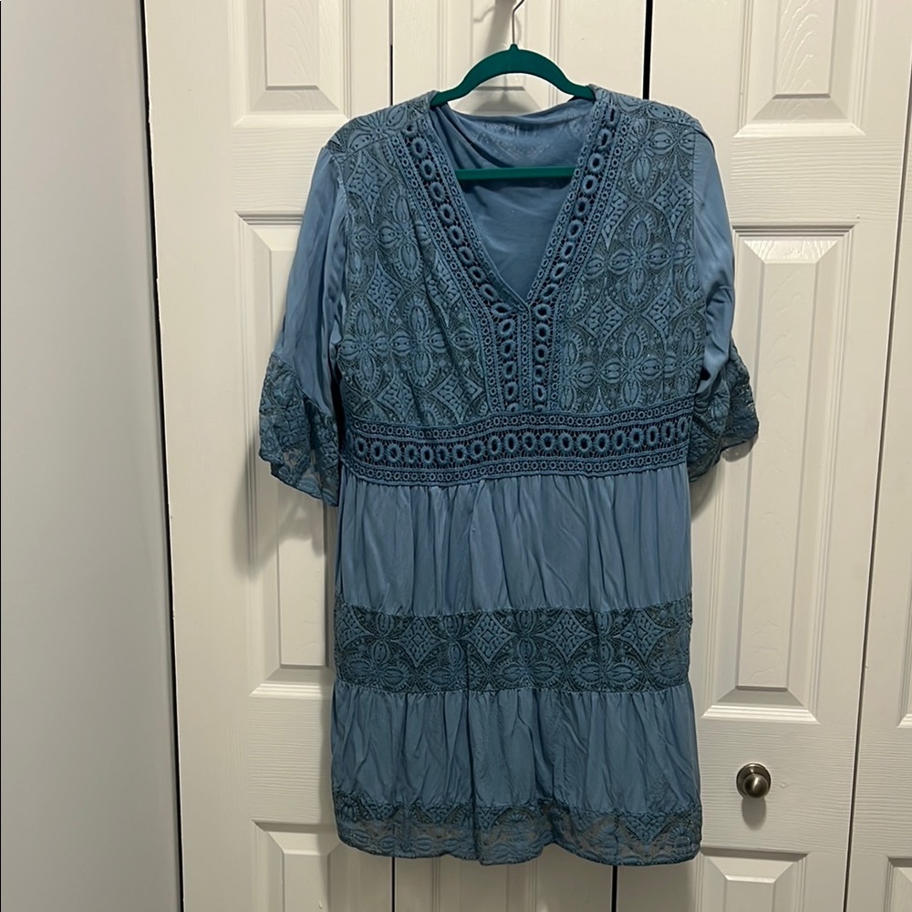 Blue Embroidered Tunic Dress